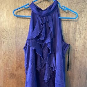 Purple blouse with high neck and ruffles